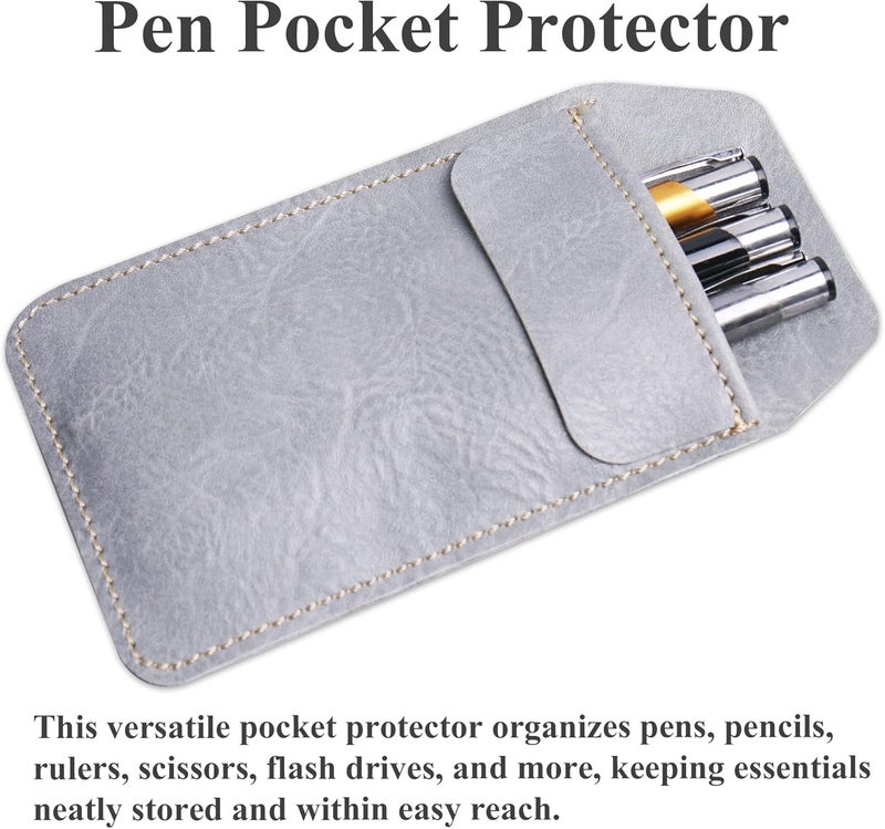 Haecsfl 2 Pieces PU Leather Pocket Protector,Pen Pouch Holder Organizer for Shirts, Lab Coats, Pants - Multi-Purpose - Holds Pens, Pointers, Pencils, and Notes(2-Dark Blue) - Image 2
